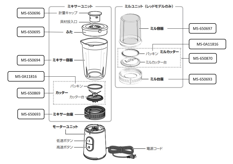 ミックス　&　ドリンク　ルビーレッド　部品図